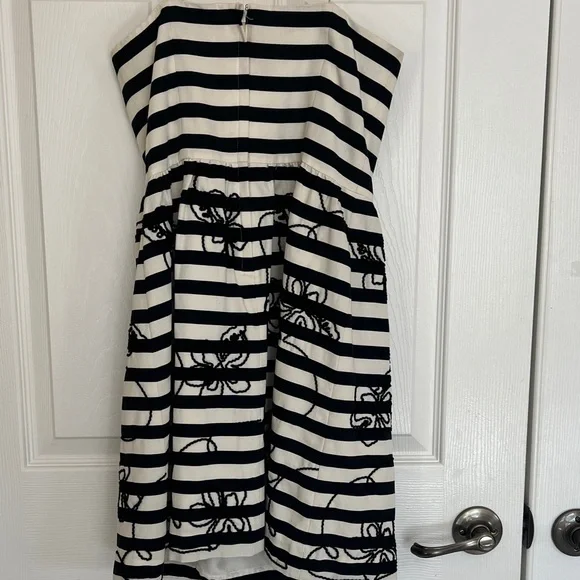 Lilly Pulitzer Black and White Payton Strapless Stripe Dress with Floral Overlay - Picture 10 of 14